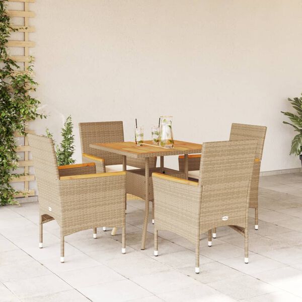 vidaXL Ensemble &agrave; manger de jardin et coussins 5pcs beige rotin acacia