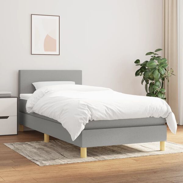 vidaXL Sommier &agrave; lattes de lit et matelas Gris clair 90x190 cm Tissu