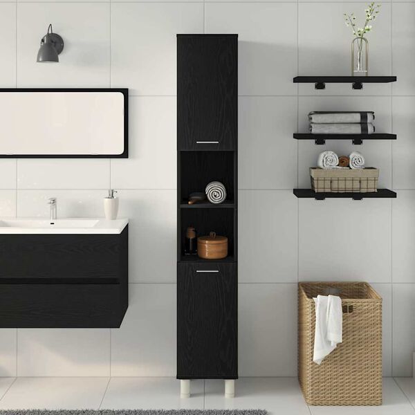 vidaXL Cabinet de salle de bain avec porte Ch&ecirc;ne noir 30 x 30 x 179 cm