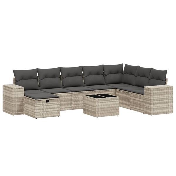 vidaXL Salon de jardin 9 pcs avec coussins gris clair résine tressée