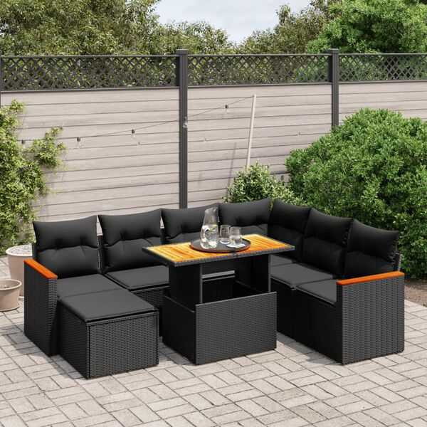 vidaXL Salon de jardin 8 pcs avec coussins noir r&eacute;sine tress&eacute;e