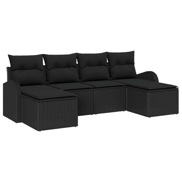 vidaXL Ensemble de canap&eacute; de jardin 6 pcs Noir Poly Rattan