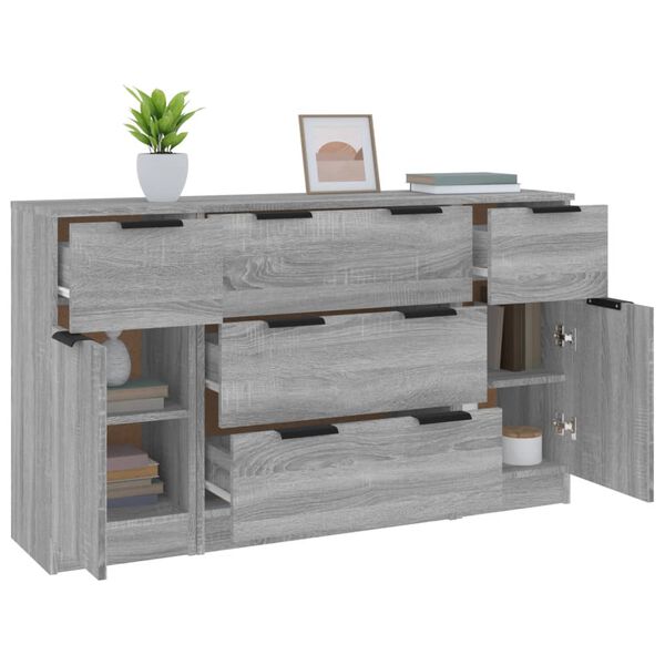 vidaXL Ensemble de buffets 3 pcs Sonoma gris Bois d'ingénierie