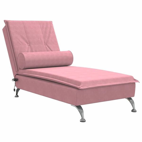 vidaXL Chaise longue de massage avec traversin rose velours