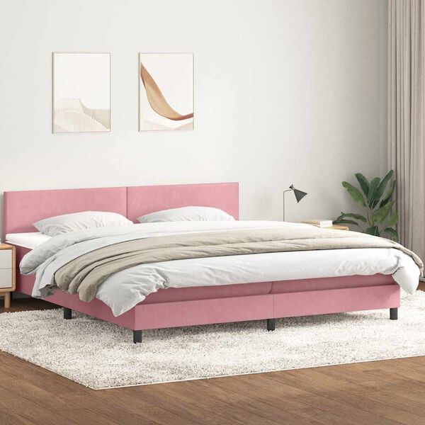 vidaXL Sommier &agrave; lattes de lit avec matelas et LED rose 180x220 cm velours