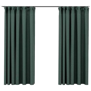vidaXL Rideaux occultants aspect lin avec crochets 2pcs Vert 140x175cm