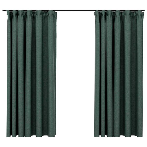 vidaXL Rideaux occultants aspect lin avec crochets 2pcs Vert 140x175cm