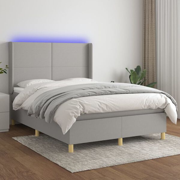 vidaXL Sommier &agrave; lattes de lit matelas LED Gris clair 140x190 cm Tissu