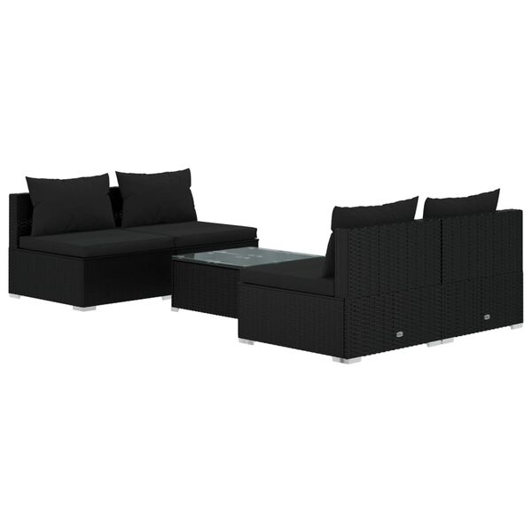 vidaXL Salon de jardin 5 pcs avec coussins résine tressée noir