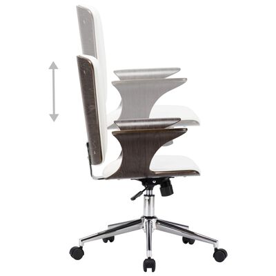 vidaXL Chaise pivotante de bureau Blanc Similicuir et bois courbé