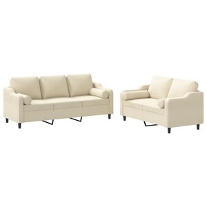 vidaXL Ensemble de canap&eacute;s 2 pcs avec coussins cr&egrave;me tissu