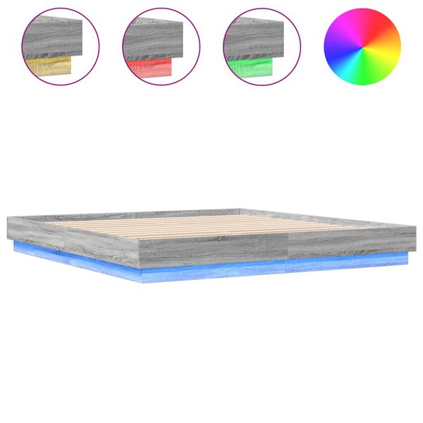 vidaXL Cadre de lit avec LED sans matelas sonoma gris 180x200 cm