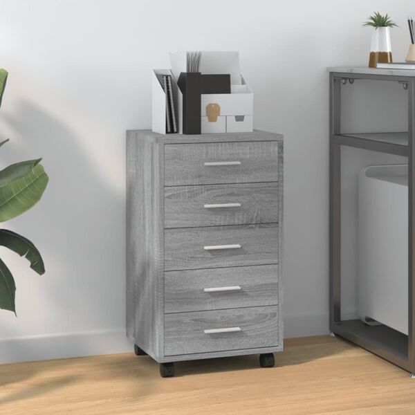 vidaXL Armoire &agrave; tiroirs avec roulettes Sonoma gris Bois d'ing&eacute;nierie