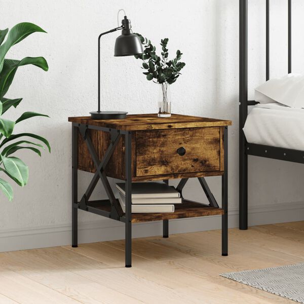 vidaXL Table de chevet ch&ecirc;ne fum&eacute; 40x42x45 cm bois d'ing&eacute;nierie