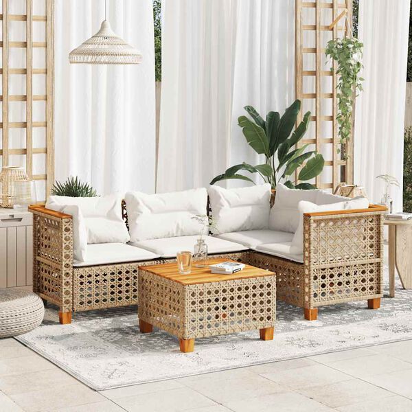 vidaXL Salon de jardin avec coussins 5 pcs beige r&eacute;sine tress&eacute;e