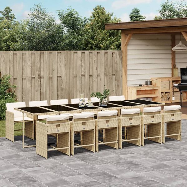 vidaXL Ensemble &agrave; manger de jardin et coussins 13 pcs beige