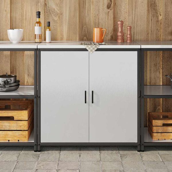 vidaXL Rangement de cuisine avec &eacute;tag&egrave;re Argent 60 x 50 x 92 cm Acier
