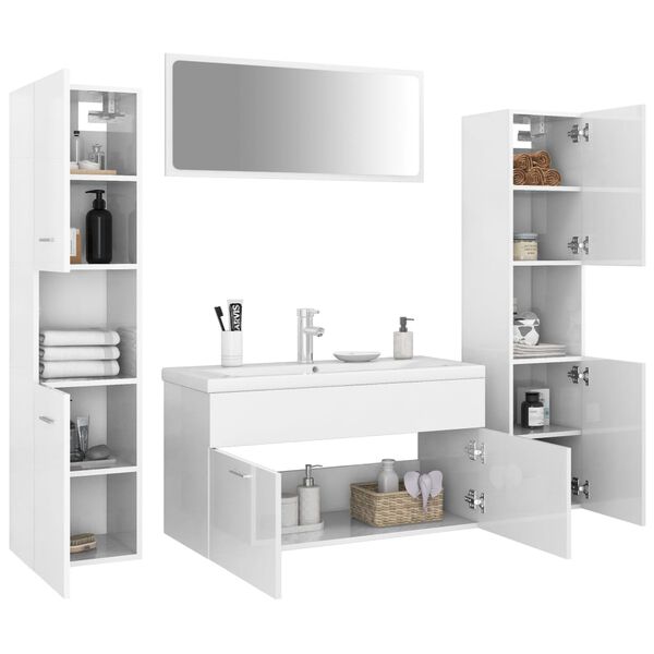 vidaXL Ensemble de meubles de salle de bain Blanc brillant Aggloméré