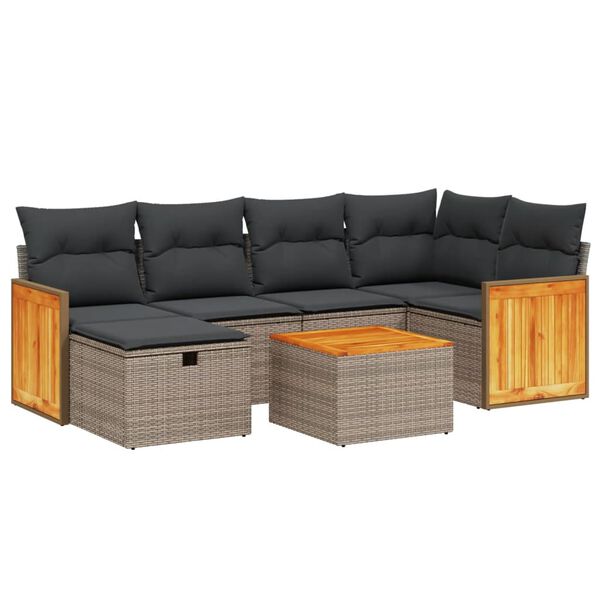 vidaXL Salon de jardin avec coussins 7 pcs gris r&eacute;sine tress&eacute;e