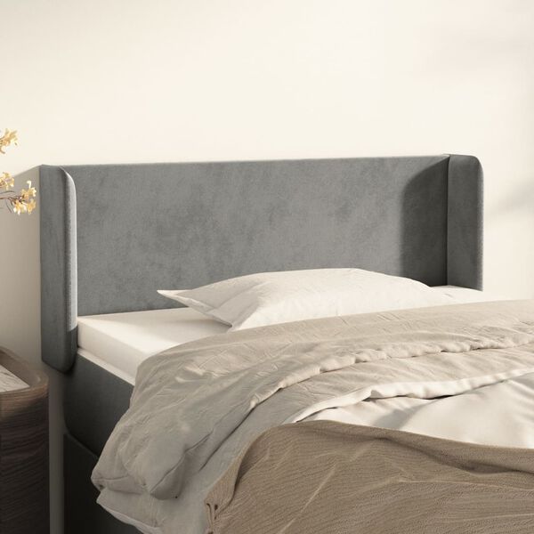 vidaXL T&ecirc;te de lit avec oreilles Gris clair 93x16x78/88 cm Velours