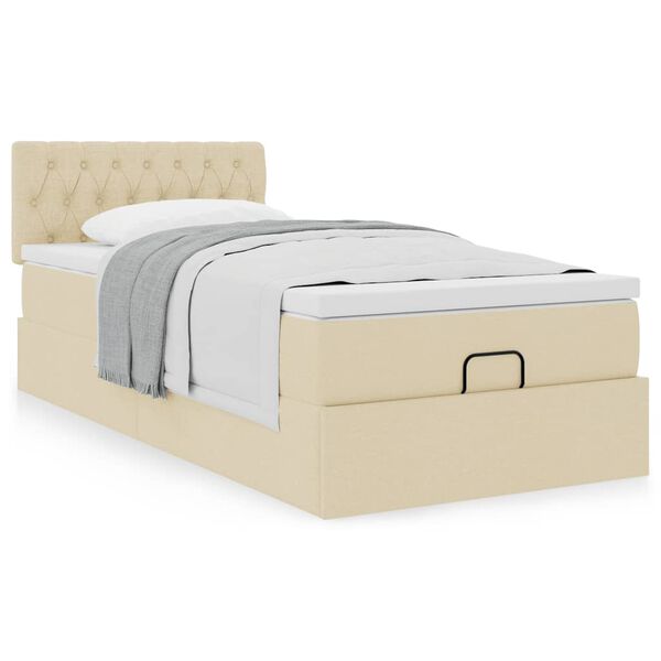 vidaXL Lit ottoman avec matelas cr&egrave;me 100x200 cm tissu