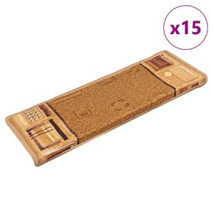 vidaXL Tapis d'escalier autocollants 15 pcs 65x21x4 cm Beige