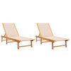 vidaXL Chaises longues lot de 2 cr&egrave;me bois acacia solide et textil&egrave;ne