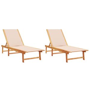 vidaXL Chaises longues lot de 2 cr&egrave;me bois acacia solide et textil&egrave;ne