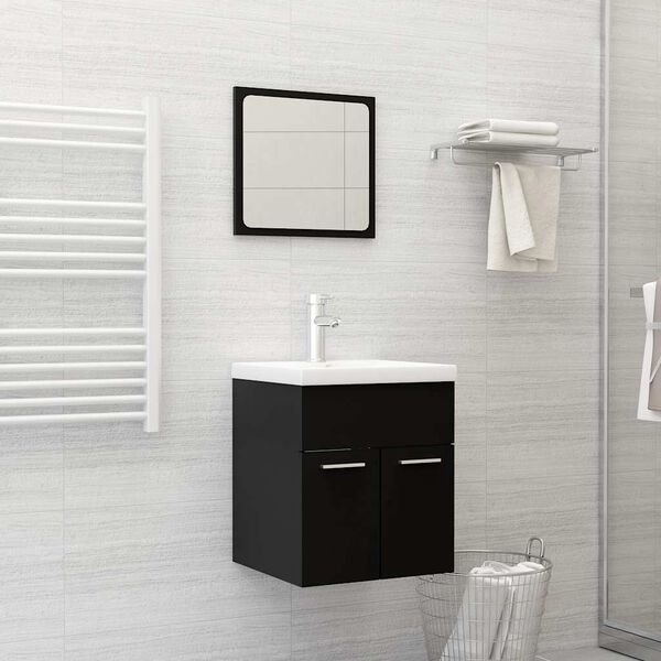 vidaXL Ensemble de meubles de salle de bain 2 pcs Noir Agglom&eacute;r&eacute;