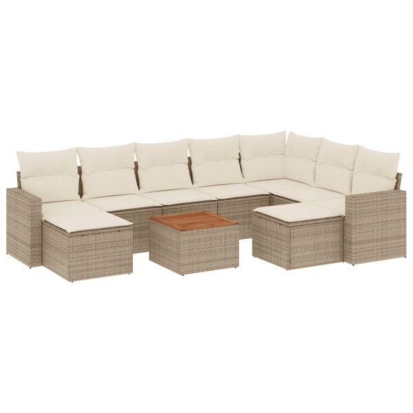 vidaXL Salon de jardin avec coussins 10 pcs beige r&eacute;sine tress&eacute;e