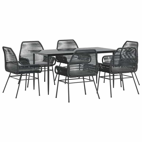 vidaXL Ensemble &agrave; manger de jardin coussins 7pcs noir poly rotin verre
