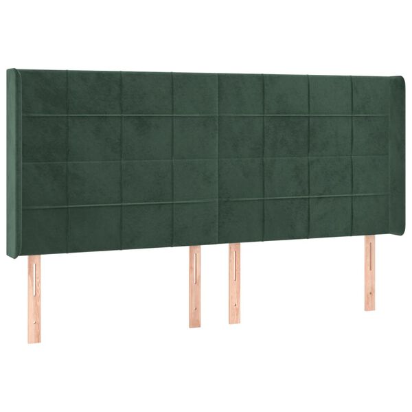 vidaXL T&ecirc;te de lit &agrave; LED Vert fonc&eacute; 203x16x118/128 cm Velours