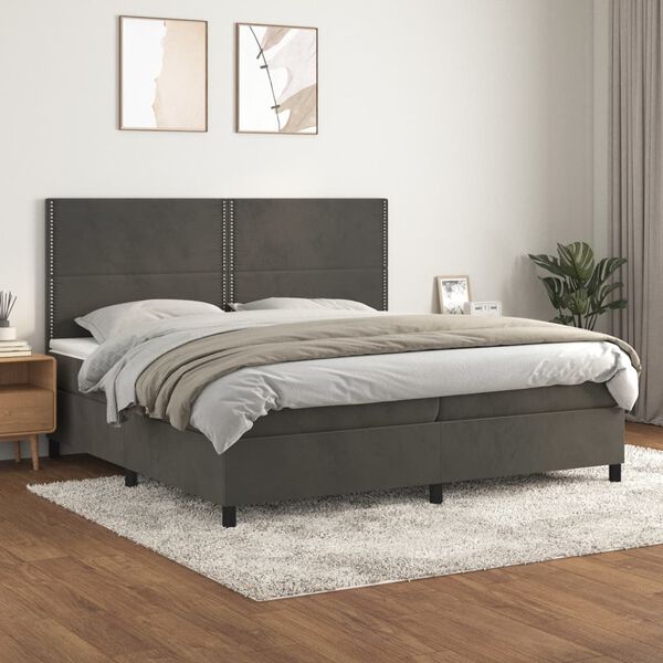 vidaXL Sommier &agrave; lattes de lit et matelas Gris fonc&eacute; 200x200cm Velours