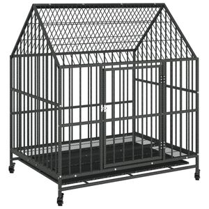 vidaXL Cage pour chien avec roues noir gris acier galvanis&eacute;