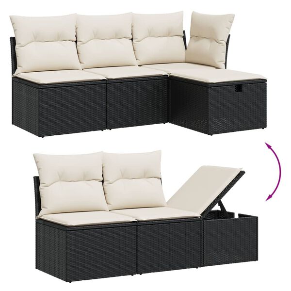 vidaXL Salon de jardin 7 pcs avec coussins noir r&eacute;sine tress&eacute;e