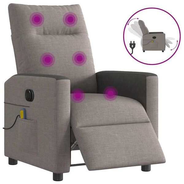 vidaXL Fauteuil de massage inclinable &eacute;lectrique Taupe Tissu