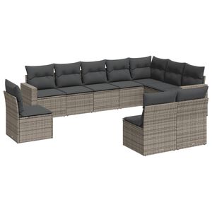vidaXL Salon de jardin avec coussins 10 pcs gris r&eacute;sine tress&eacute;e