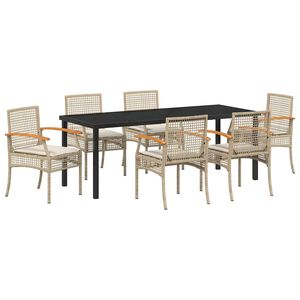 vidaXL Ensemble de salle &agrave; manger pour jardin 7 pc Beige et Noir Rotin