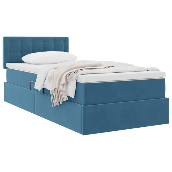 vidaXL Lit de Rangement avec matelas Bleu fonc&eacute; 90 x 190 cm Velours