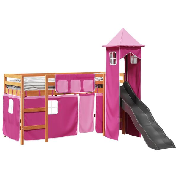 vidaXL Lit mezzanine enfants avec tour rose 80x200cm bois pin massif