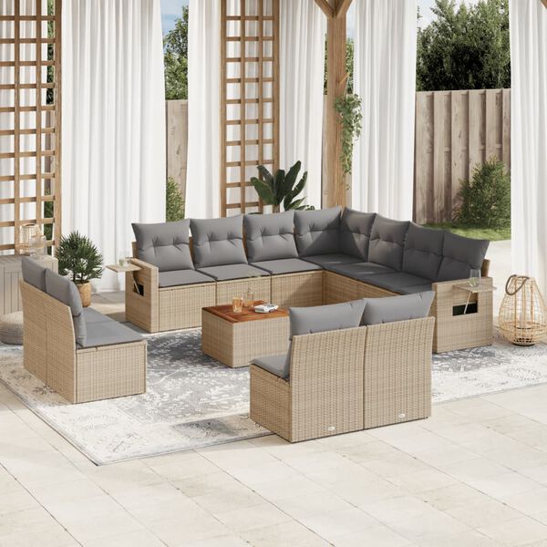 vidaXL Salon de jardin avec coussins 12 pcs beige r&eacute;sine tress&eacute;e