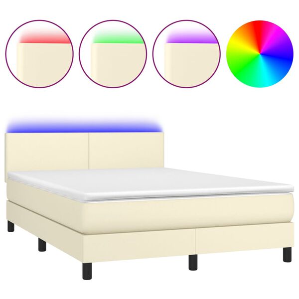 vidaXL Sommier &agrave; lattes de lit avec matelas et LED Cr&egrave;me 140x190 cm