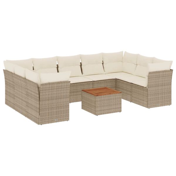 vidaXL Salon de jardin avec coussins 10 pcs beige r&eacute;sine tress&eacute;e