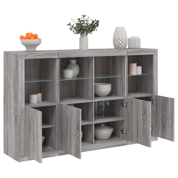 vidaXL Buffets avec lumi&egrave;res LED 3 pcs sonoma gris bois d'ing&eacute;nierie