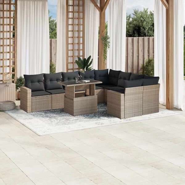 vidaXL Salon de jardin avec coussins 10 pcs gris clair r&eacute;sine tress&eacute;e