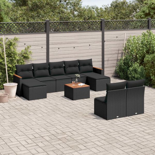 vidaXL Salon de jardin 10 pcs avec coussins noir r&eacute;sine tress&eacute;e