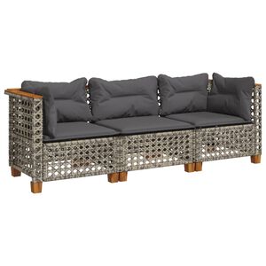 vidaXL Canap&eacute; de jardin avec coussins 3 places gris r&eacute;sine tress&eacute;e