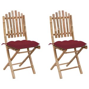 vidaXL Chaises pliantes (lot de 2) avec coussins en bambou