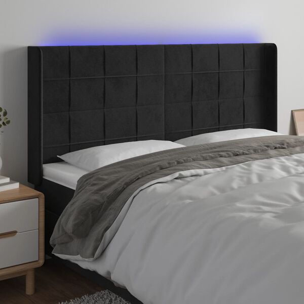 vidaXL T&ecirc;te de lit &agrave; LED Noir 183x16x118/128 cm Velours