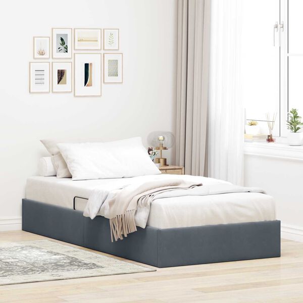 vidaXL Lit de Rangement avec stockage Gris fonc&eacute; 90 x 190 cm Velours